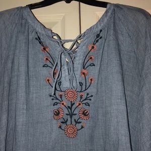 thin long/ short blue floral top
